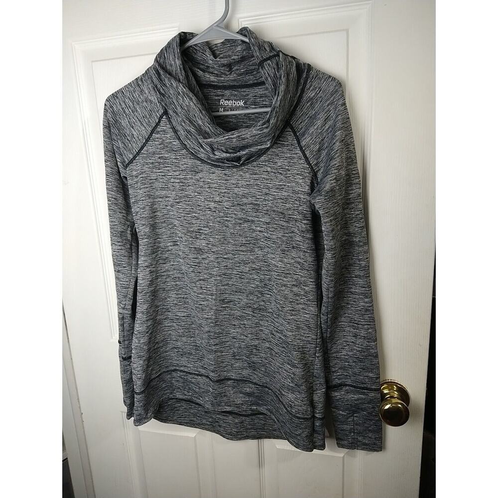 Reebok Woman M Grey Athletic Cowl Neck Pullover Long Sleeve With Thumb Holes